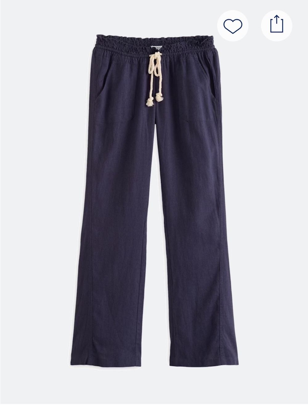 Roxy Navy Straight-Leg Drawstring Linen Pants